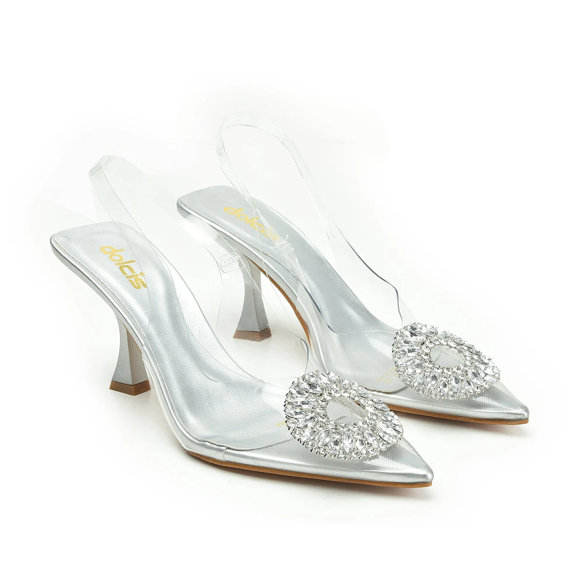 Stunning Silver Transparent Slingback Heels | 437N-S