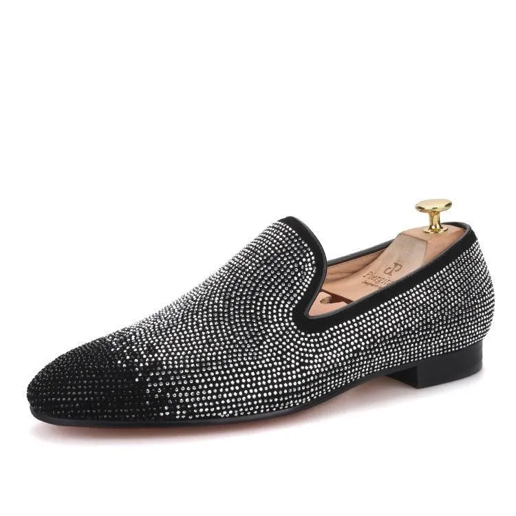 Suede Loafers with Rhinestones - Men Shoes