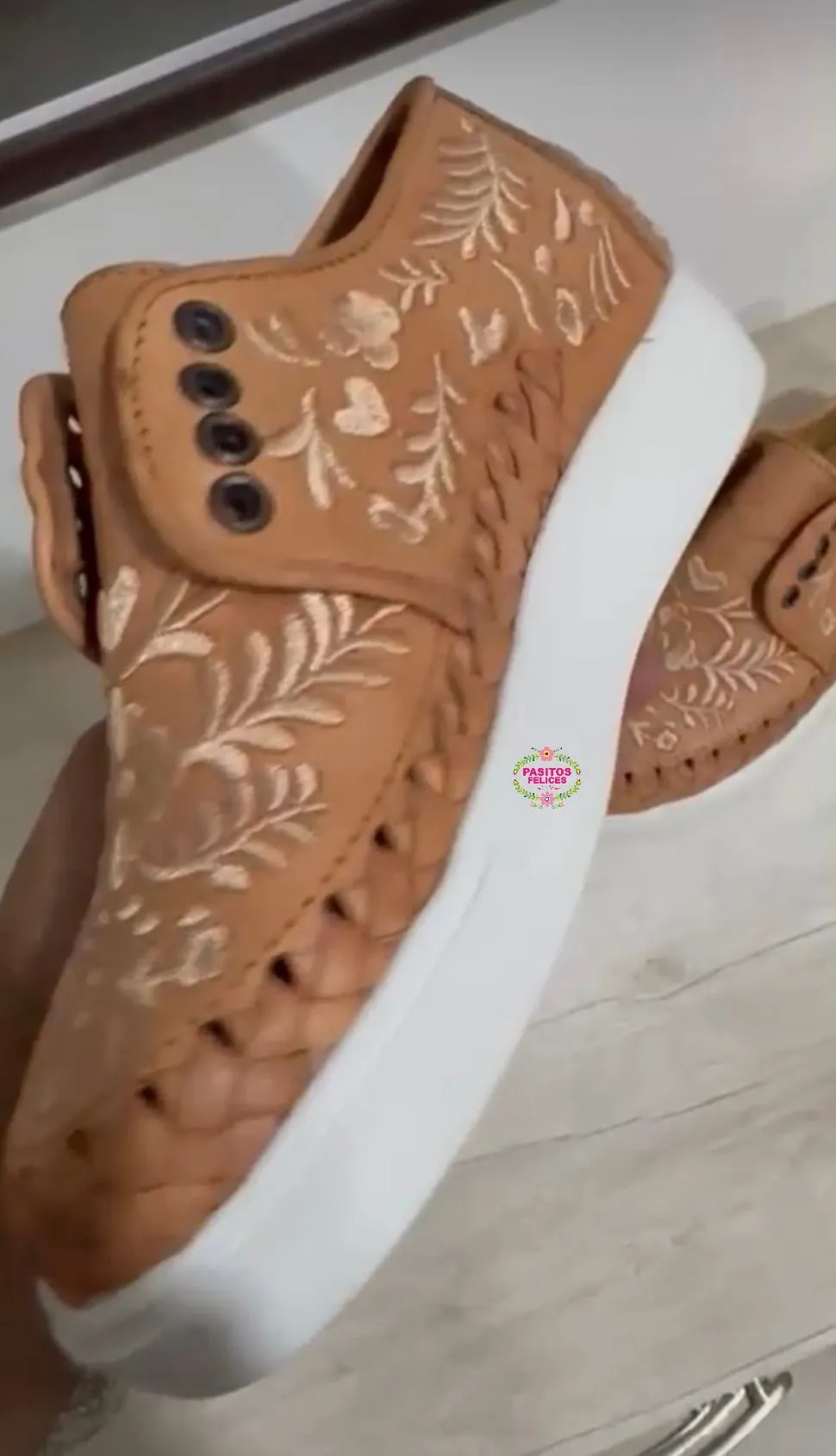 Tan Embroidered Sneakers