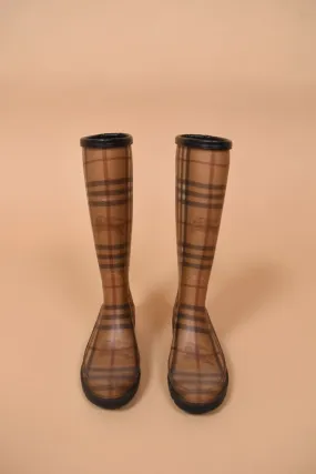 Tan Plaid Rain Boots, Size: 35, By Burberry