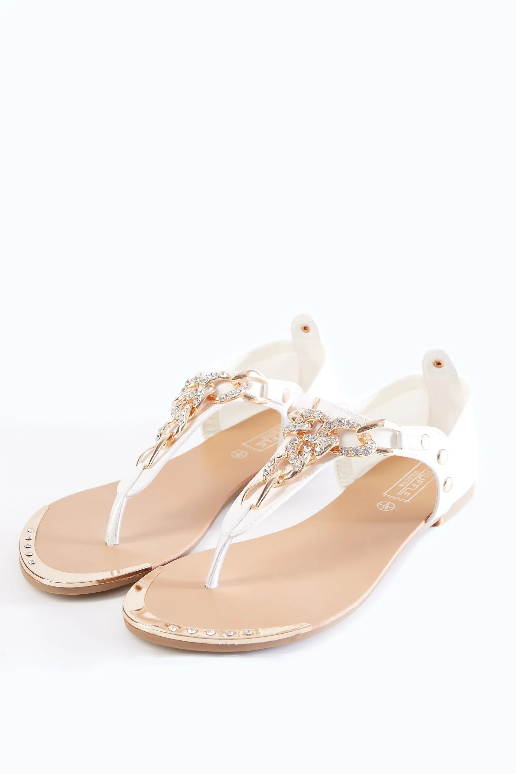 White Diamante Chain Sandals